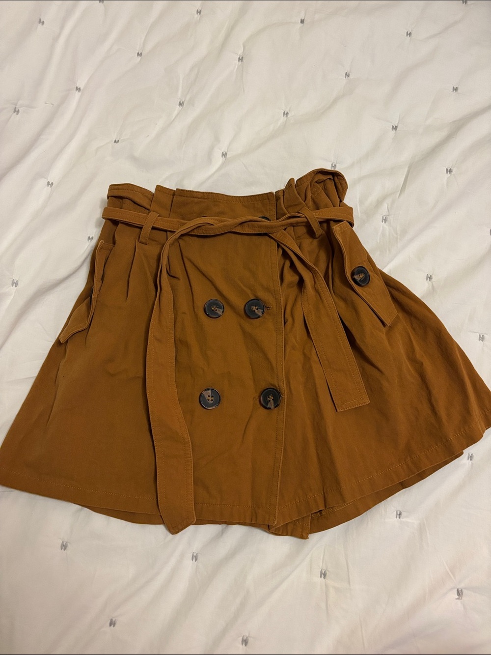 Lush Rust Brown Button-Front Tie-Waist Skater Skirt